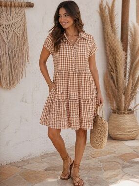 Comely Gingham Tiered Boho Dress – Effortless Chic ✨